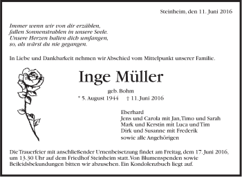 Traueranzeige von Ingeborg Müller von Marbacher Zeitung