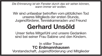 Traueranzeige von Gerhard Unsöld von Marbacher Zeitung