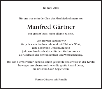 Traueranzeige von Manfred Gärtner von Marbacher Zeitung