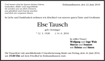 Traueranzeige von Else Tausch von Marbacher Zeitung