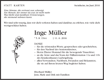 Traueranzeige von Inge Müller von Marbacher Zeitung