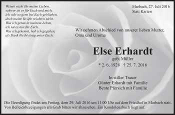 Traueranzeige von Else Erhardt von Marbacher Zeitung