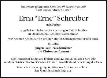Traueranzeige von Erna Schreiber von Marbacher Zeitung