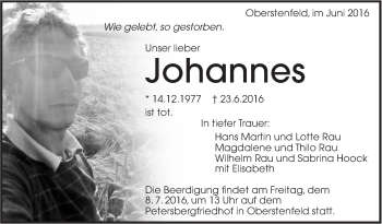 Traueranzeige von Johannes Rau von Marbacher Zeitung