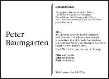 Traueranzeige von Peter Baumgarten von Marbacher Zeitung