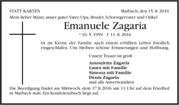 Traueranzeige von Emanuele Zagaria von Marbacher Zeitung