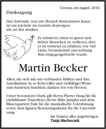 Traueranzeige von Martin Becker von Marbacher Zeitung