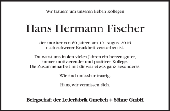 Traueranzeige von Hans Hermann Fischer von Marbacher Zeitung