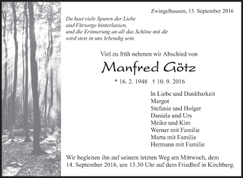 Traueranzeige von Manfred Götz von Marbacher Zeitung