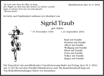 Traueranzeige von Sigrid Traub von Marbacher Zeitung