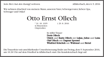 Traueranzeige von Otto Ernst Ollech von Marbacher Zeitung