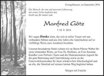Traueranzeige von Manfred Götz von Marbacher Zeitung