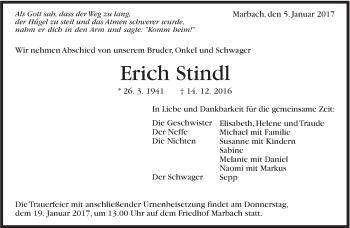 Traueranzeige von Erich Stindl von Marbacher Zeitung