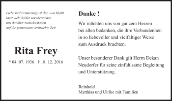 Traueranzeige von Rita Frey von Marbacher Zeitung