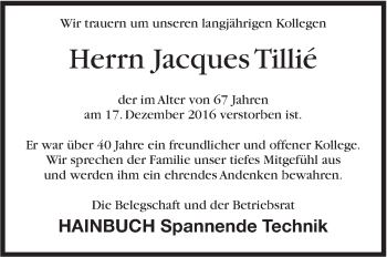 Traueranzeige von Jacques Tillié von Marbacher Zeitung