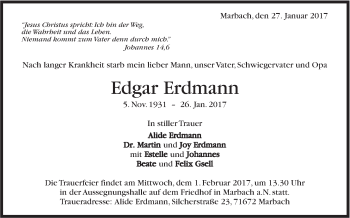 Traueranzeige von Edgar Erdmann von Marbacher Zeitung