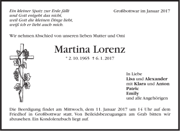 Traueranzeige von Martina Lorenz von Marbacher Zeitung