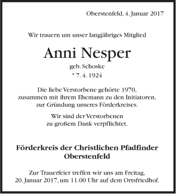 Traueranzeige von Anni Nesper von Marbacher Zeitung