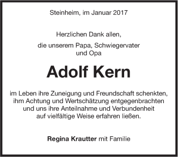 Traueranzeige von Adolf Kern von Marbacher Zeitung