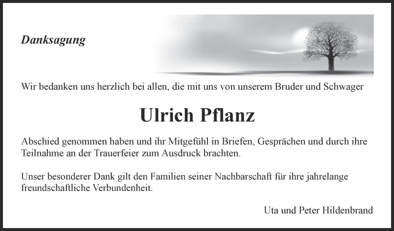  Traueranzeige für Ulrich Pflanz vom 26.01.2017 aus Marbacher Zeitung