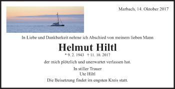 Traueranzeige von Helmut Hiltl von Marbacher Zeitung