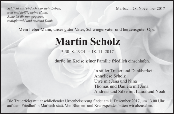 Traueranzeige von Martin Scholz von Marbacher Zeitung