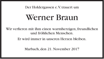 Traueranzeige von Werner Braun von Marbacher Zeitung