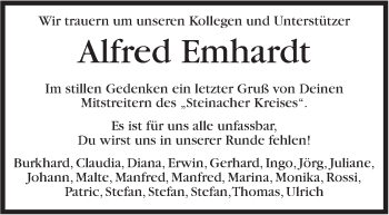 Traueranzeige von Alfred Emhardt von Marbacher Zeitung