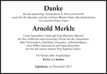 Traueranzeige von Arnold Merkle von Marbacher Zeitung
