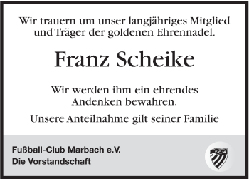 Traueranzeige von Franz Scheike von Marbacher Zeitung