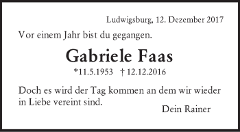 Traueranzeige von Gabriele Faas von Marbacher Zeitung