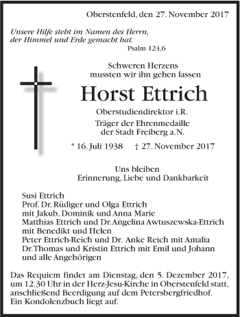 Traueranzeige von Horst Ettrich von Marbacher Zeitung