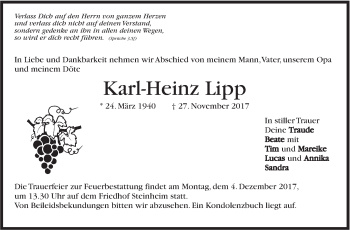 Traueranzeige von Karl-Heinz Lipp von Marbacher Zeitung
