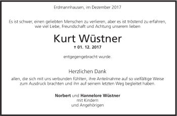 Traueranzeige von Kurt Wüstner von Marbacher Zeitung