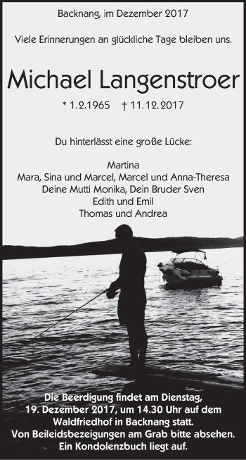 Traueranzeige von Michael Langenstroer von Marbacher Zeitung