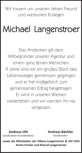 Traueranzeige von Michael Langenstroer von Marbacher Zeitung