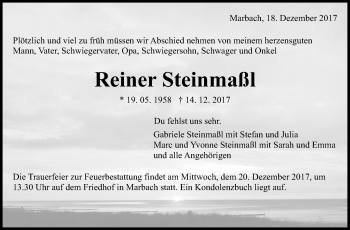 Traueranzeige von Reiner Steinmaßl von Marbacher Zeitung