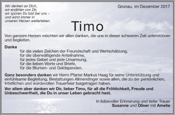 Traueranzeige von Timo  von Marbacher Zeitung