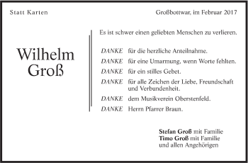 Traueranzeige von Wilhelm Groß von Marbacher Zeitung