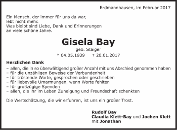 Traueranzeige von Gisela Bay von Marbacher Zeitung
