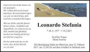 Traueranzeige von Leonardo Stefania von Marbacher Zeitung
