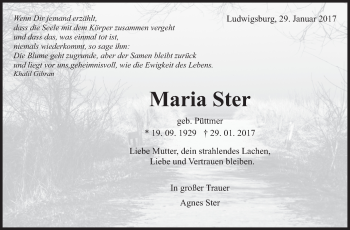 Traueranzeige von Maria Ster von Marbacher Zeitung
