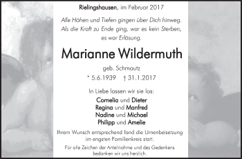 Traueranzeige von Marianne Wildermuth von Marbacher Zeitung