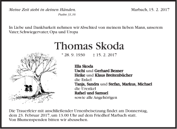 Traueranzeige von Thomas Skoda von Marbacher Zeitung