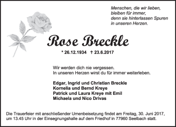 Traueranzeige von Rosa Breckle von Marbacher Zeitung