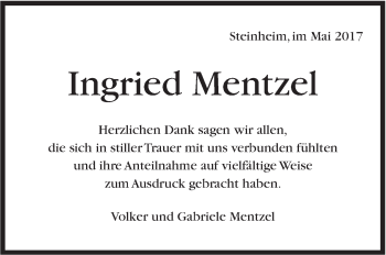 Traueranzeige von Ingried Mentzel von Marbacher Zeitung
