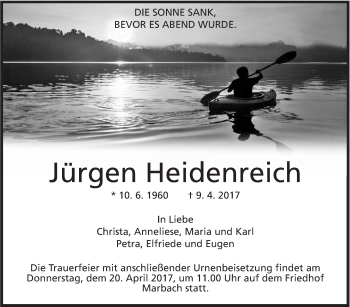 Traueranzeige von Jürgen Heidenreich von Marbacher Zeitung