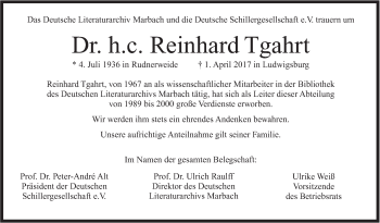 Traueranzeige von Reinhard Tgahrt von Marbacher Zeitung