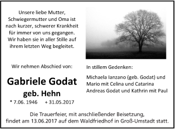 Traueranzeige von Gabriele Godat von Marbacher Zeitung