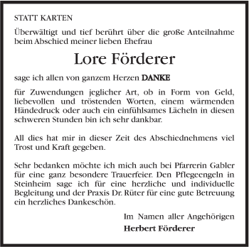 Traueranzeige von Lore Förderer von Marbacher Zeitung